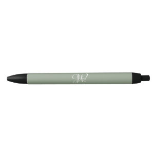 Initial Personalized Elegant Sage Green Monogram  Black Ink Pen