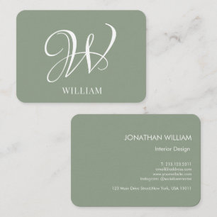 Initial Personalized Elegant Sage Green Monogram  Business Card
