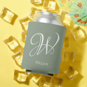 Initial Personalized Elegant Sage Green Monogram  Can Cooler