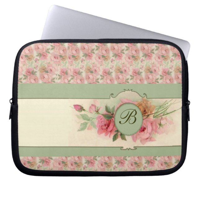 Initial Pink Roses 10" Laptop Sleeve (Front)