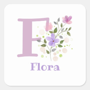 Initial Plus Name Flora & Flowers Design Square Sticker