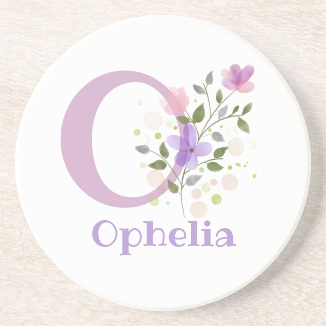 Initial Plus Name & Flowers Design Coaster (Front)