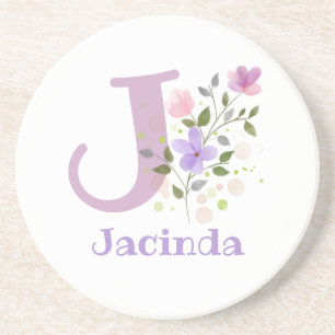 Initial Plus Name & Flowers Design Coaster
