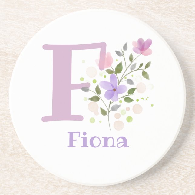 Initial Plus Name & Flowers Design Coaster (Front)