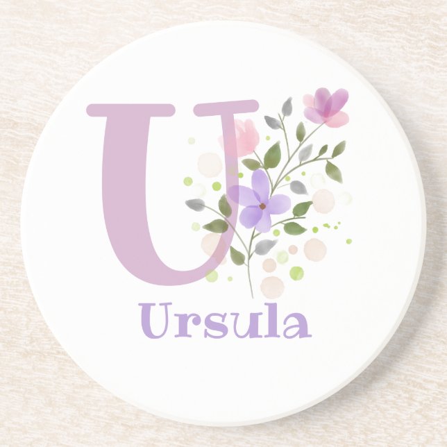 Initial Plus Name & Flowers Design Coaster (Front)