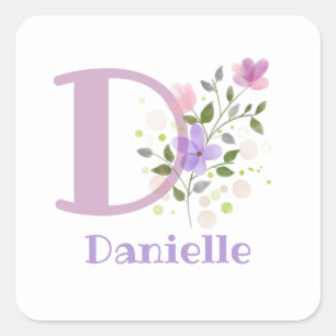 Initial Plus Name & Flowers Design Square Sticker