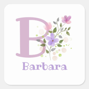 Initial Plus Name & Flowers Design Square Sticker