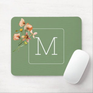 Initial Pretty floral with sage green Elegant Mouse Pad