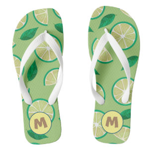 Initial Pretty retro Lemon l Greenery pattern Jandals