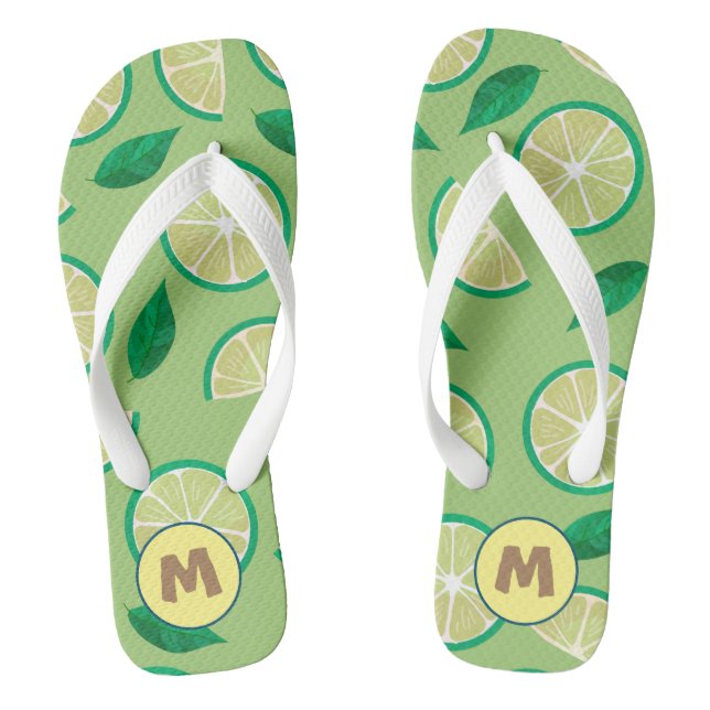 Initial Pretty retro Lemon l Greenery pattern Jandals (Footbed)