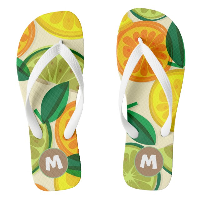 Initial pretty retro pattern l Citrus Green Yellow Jandals (Footbed)