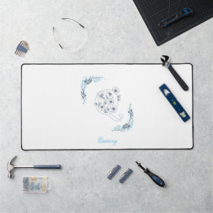 Initial "Q" Blue Monogram Calm Floral Desk Mat