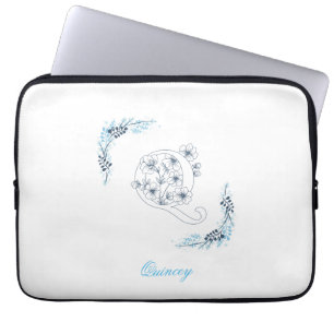 Initial "Q" Blue Monogram Calm Floral Laptop Sleeve
