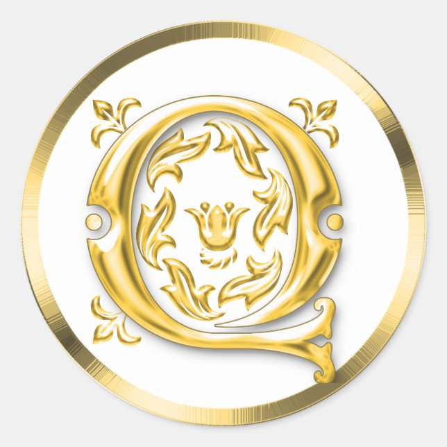 Initial Q Round Sticker in Gold (Front)