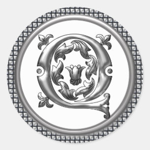 Initial Q Round Sticker in Silver