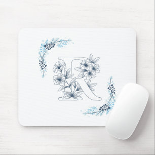 Initial "R" Blue Monogram Calm Floral Mouse Pad