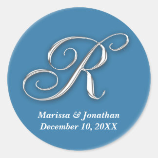 Initial R blue monogram custom name favour seal