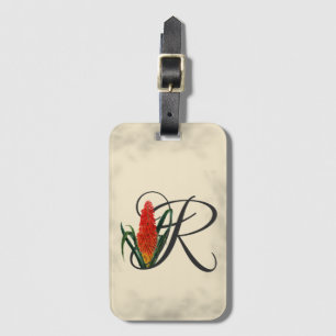 Initial R, Red Hot Poker Luggage Tag