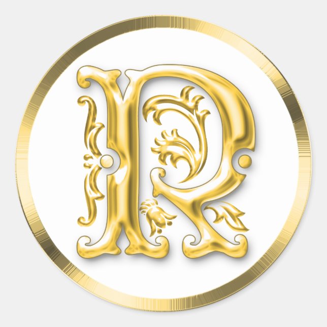 Initial R Round Sticker in Gold (Front)