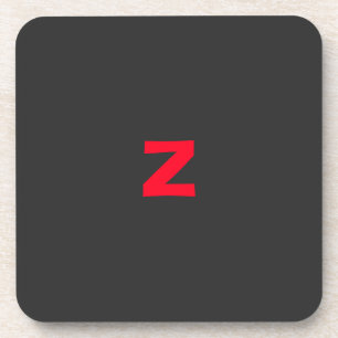 Initial Red Monogrammed Handwritten Own Name Black Coaster
