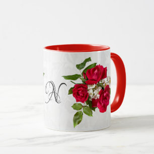 Initial Red Rose Bouquet Floral Photography Mug