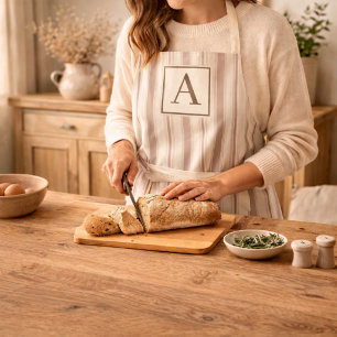 Initial Rustic Farmhouse Striped Beige & Taupe Apron