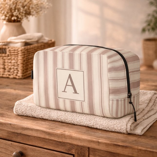 Initial Rustic Farmhouse Striped Beige & Taupe Dopp Kit (Creator Uploaded)