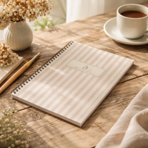Initial Rustic Farmhouse Striped Beige & Taupe Notebook