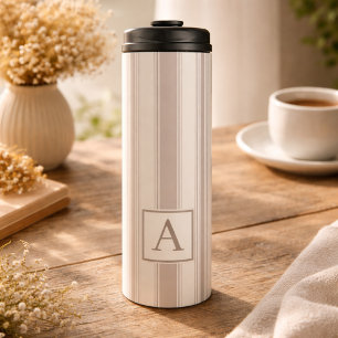 Initial Rustic Farmhouse Striped Beige & Taupe Thermal Tumbler