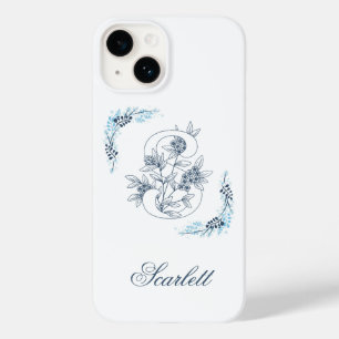 Initial "S" Blue Monogram Calm Floral Case-Mate iPhone 14 Case