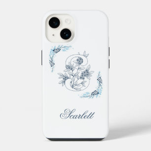 Initial "S" Blue Monogram Calm Floral iPhone 14 Case