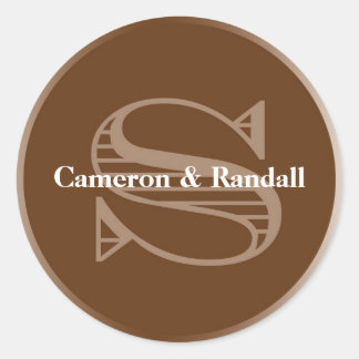 Initial S brown monogram name tag party favour