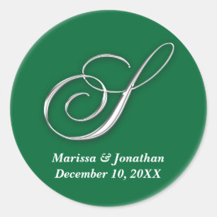 Initial S green monogram custom name favour seal