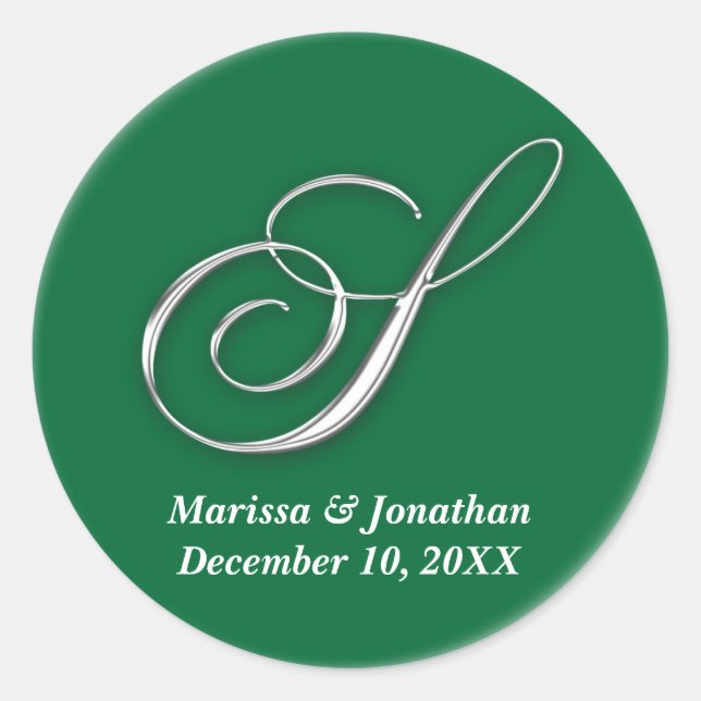 Initial S green monogram custom name favour seal (Front)