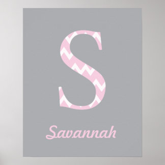 Initial S" Personalised Chevron Pink Baby Name Poster