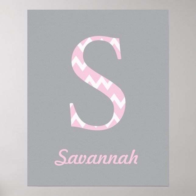Initial S" Personalised Chevron Pink Baby Name Poster (Front)