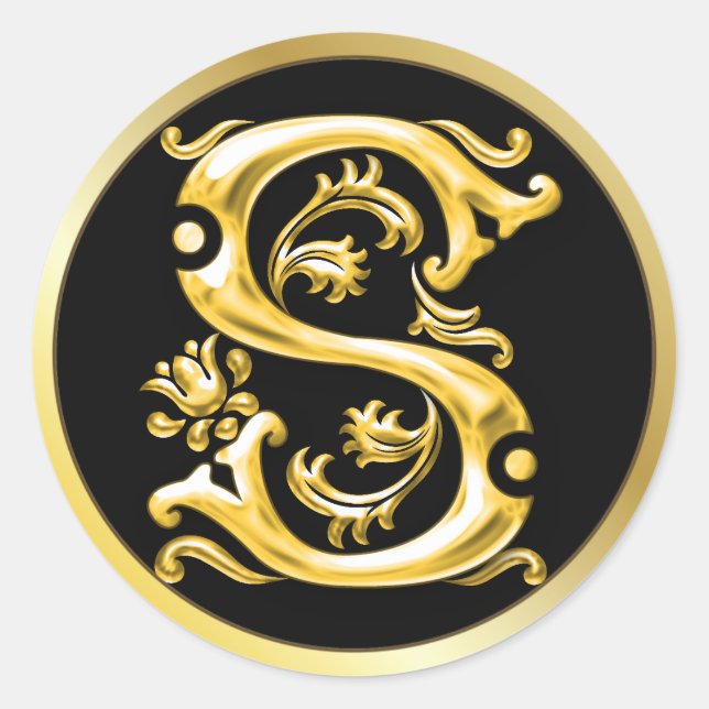 Initial S Round Sticker in Gold (Front)