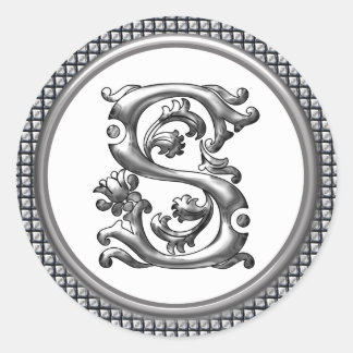 Initial S Round Sticker in Silver
