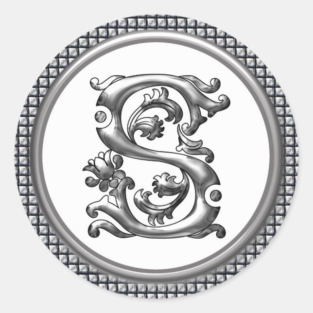 Initial S Round Sticker in Silver (Front)