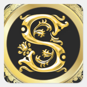 Initial S Square Sticker in Gold