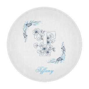 Initial "T" Blue Monogram Calm Floral Cutting Board