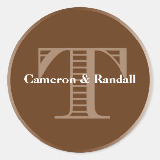 Initial T brown monogram name tag party favour