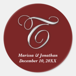 Initial T wine red monogram custom name favour sea Classic Round Sticker