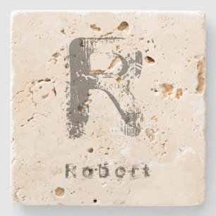 Initial Template Elegant Cool Monogram Travertine Stone Coaster