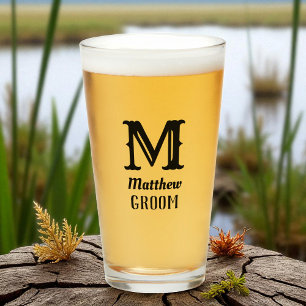 Initial Typography Modern Monogrammed Groom Glass