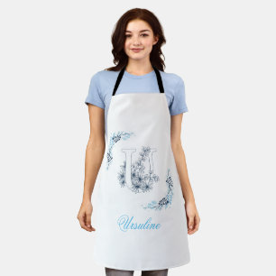 Initial "U" Blue Monogram Calm Floral Apron