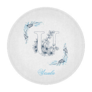 Initial "U" Blue Monogram Calm Floral Cutting Board
