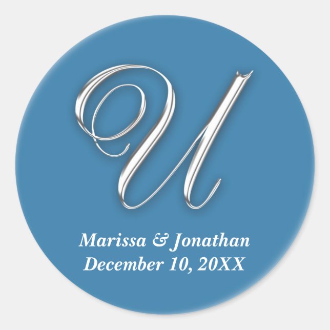 Initial U blue monogram custom name favour seal (Front)