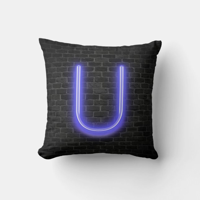 Initial U In Neon Marquee On Brick Cushion (Front)