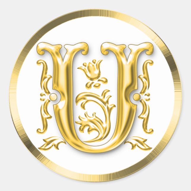 Initial U Round Sticker in Gold (Front)